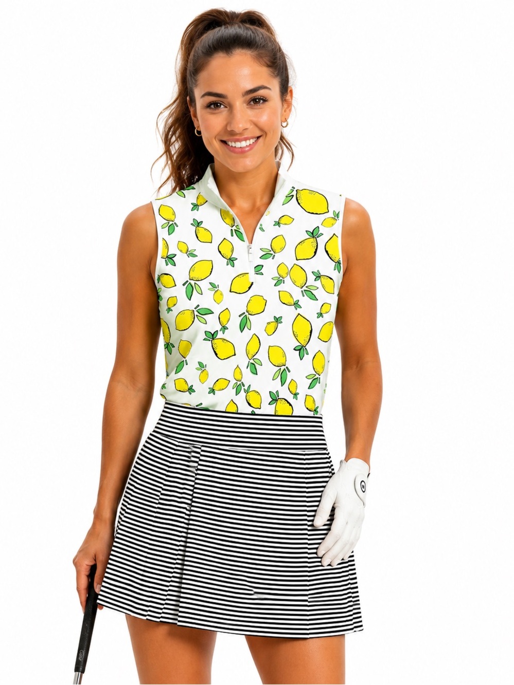 PGA Tour White Lemon Print Sleeveless Golf Top